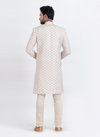 Print Work Cotton Indo Western In Cream for Ceremonial