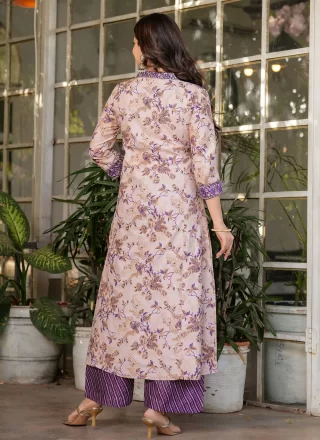 Print Work Cotton Salwar Suit In Off White for Ceremonial