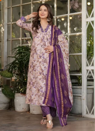 Print Work Cotton Salwar Suit In Off White for Ceremonial
