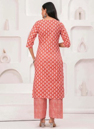 Print Work Cotton Salwar Suit In Pink Colour