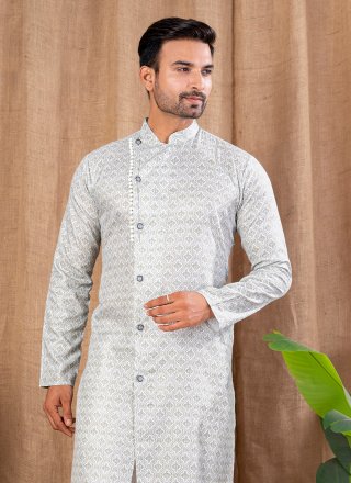 Print Work Cotton Silk Indo Western In Green Color