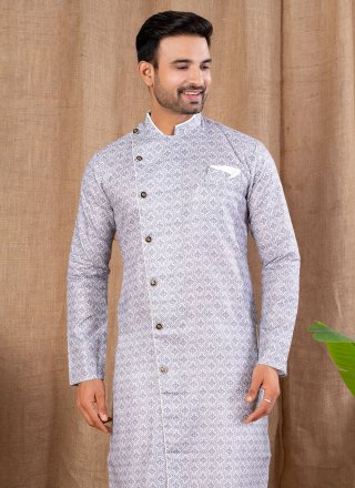 Print Work Cotton Silk Indo Western In Grey Color
