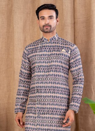 Print Work Cotton Silk Indo Western In Multi Colour