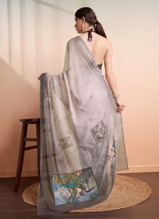 Print Work Georgette Trendy Saree In Grey Color