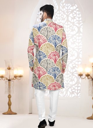 Print Work Linen Indo Western In Multi Colour