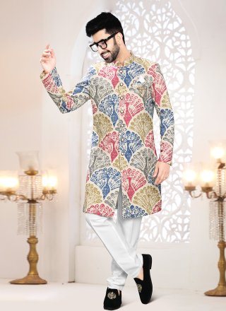 Print Work Linen Indo Western In Multi Colour