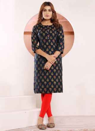Print Work Muslin Party Wear Kurti In Morpeach