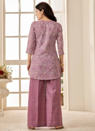 Print Work Poly Cotton Casual Kurti In Pink for Casual