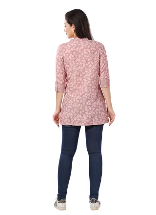 Print Work Rayon Casual Kurti In Peach for Casual