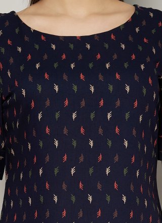 Print Work Rayon Designer Kurti In Blue for Casual