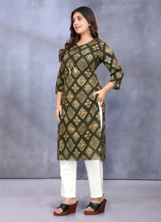Print Work Rayon Designer Kurti In Green for Festival