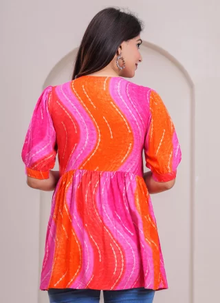 Print Work Rayon Designer Kurti In Multi Colour