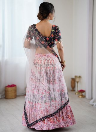 Print Work Rayon Lehenga Choli In Pink