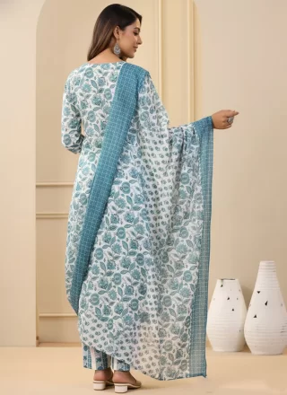 Print Work Rayon Salwar Suit In White