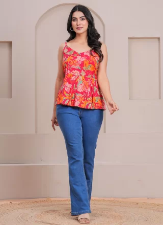 Print Work Silk Designer Kurti In Multi Colour for Festival