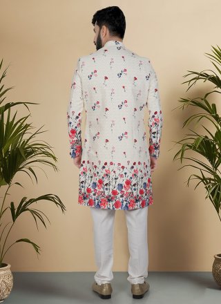 Print Work Silk Indo Western In Multi Colour and Off White