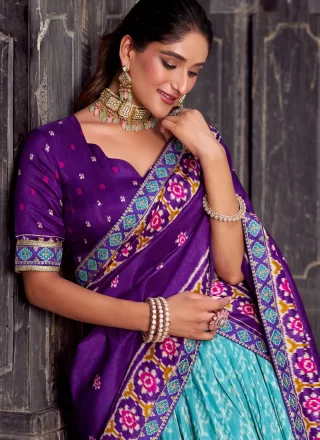 Print Work Silk Lehenga Choli In Blue for Ceremonial