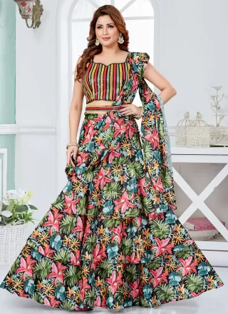 Print Work Silk Readymade Lehenga Choli In Multi Colour for Ceremonial