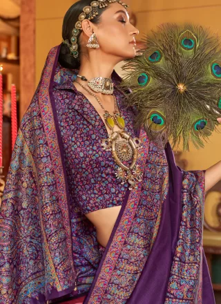 Print Work Silk Silk Saree In Purple Color