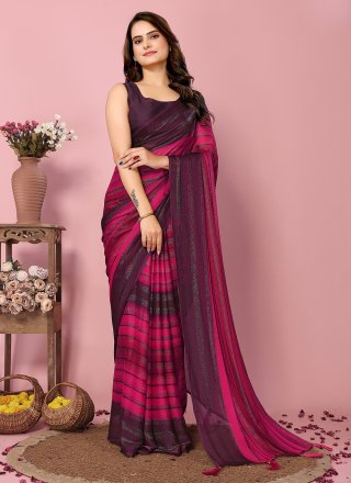 Print Work Silk Trendy Saree In Pink for Casual