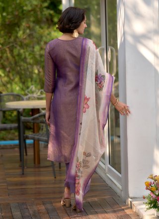 Print Work Tissue Salwar Suit In Purple for Casual
