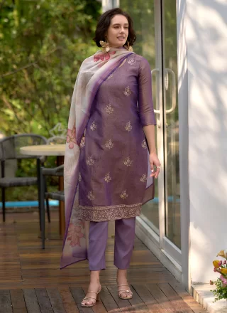 Print Work Tissue Salwar Suit In Purple for Casual
