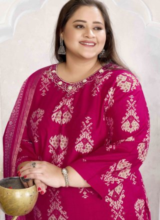 Print Work Viscose Readymade Salwar Suit In Rani