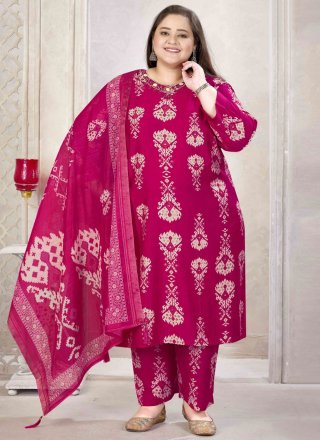 Print Work Viscose Readymade Salwar Suit In Rani