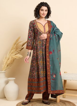 Print Work Viscose Salwar Suit In Multi Colour