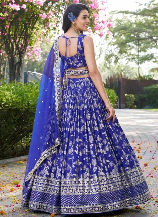 Prodigious Blue Jacquard Lehenga Choli with Embroidered, Jacquard, Sequins and Zari Work