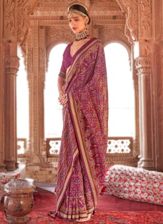 Prodigious Magenta and Purple Georgette Classic Sari with Paisley Print Work