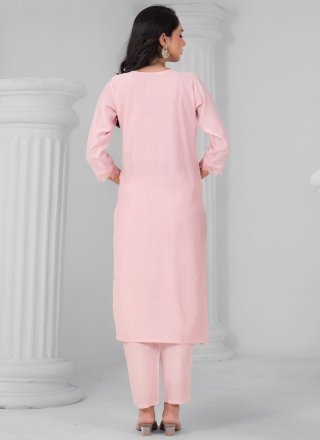 Prodigious Pink Chanderi Readymade Salwar Suit with Embroidered Work