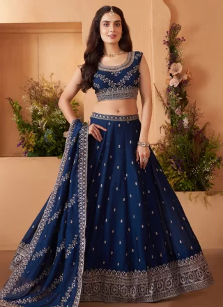Prominent Blue Georgette Lehenga Choli with Embroidered Work