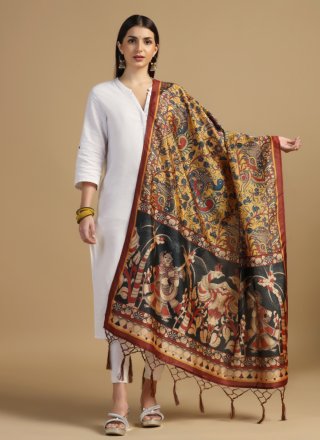 Prominent Mustard Silk Dupatta Dupatta with Digital Print Work