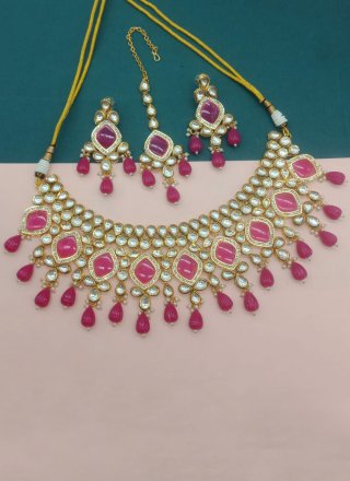 Prominent Rani Beads and Stone Work Necklace Set