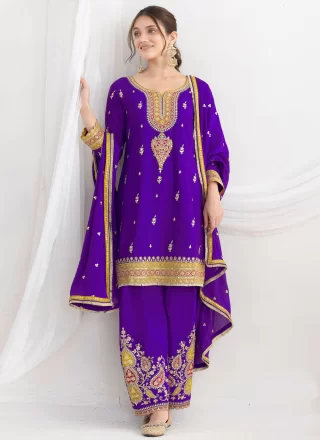 Prominent Violet Chinon Salwar Suit