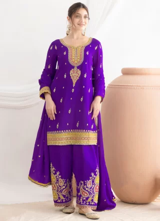 Prominent Violet Chinon Salwar Suit