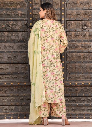 Prominent Yellow Rayon Salwar Suit with Gota and Print Work