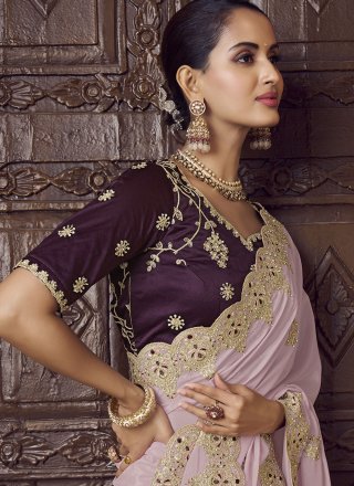 Pure Crepe Classic Sari with Cord, Cut, Embroidered, Thread and Zari Work