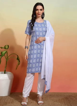 Pure Crepe Pant Style Suit In Aqua Blue Color