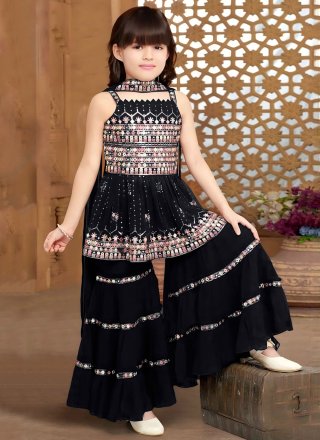 Pure Crepe Readymade Salwar Suit In Black Color