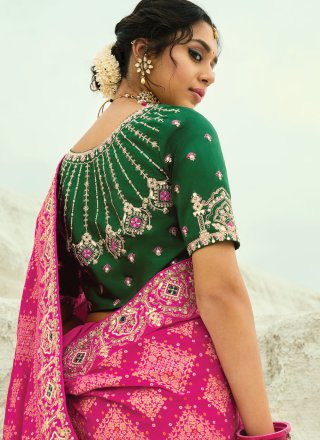Pure Georgette Bandhej Saree In Rani