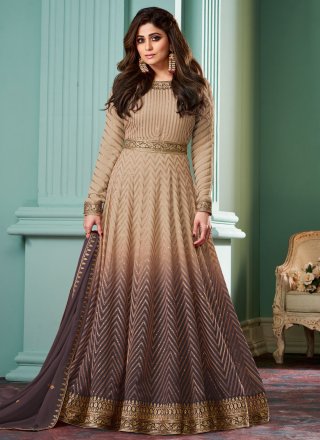 Pure Georgette  Designer Gown In Brown Color