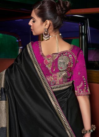 Pure Silk Designer Saree In Black Color