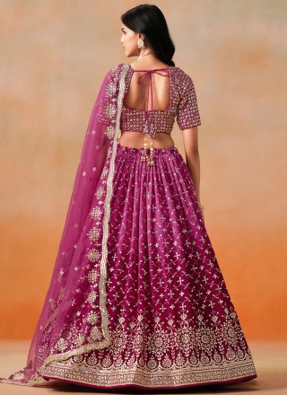 Purple and Wine Embroidered, Sequins and Zari Work Georgette A - Line Lehenga Choli