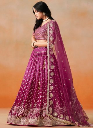 Purple and Wine Embroidered, Sequins and Zari Work Georgette A - Line Lehenga Choli