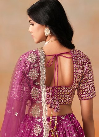 Purple and Wine Embroidered, Sequins and Zari Work Georgette A - Line Lehenga Choli