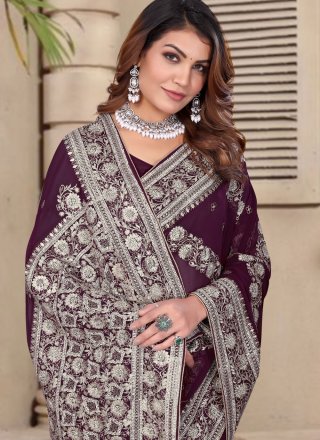 Purple and Wine Georgette Trendy Saree