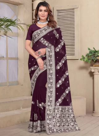 Purple and Wine Georgette Trendy Saree