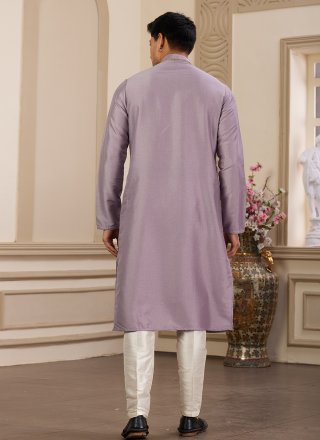 Purple Art Banarasi Silk Kurta Pyjama with Hand and Plain Work